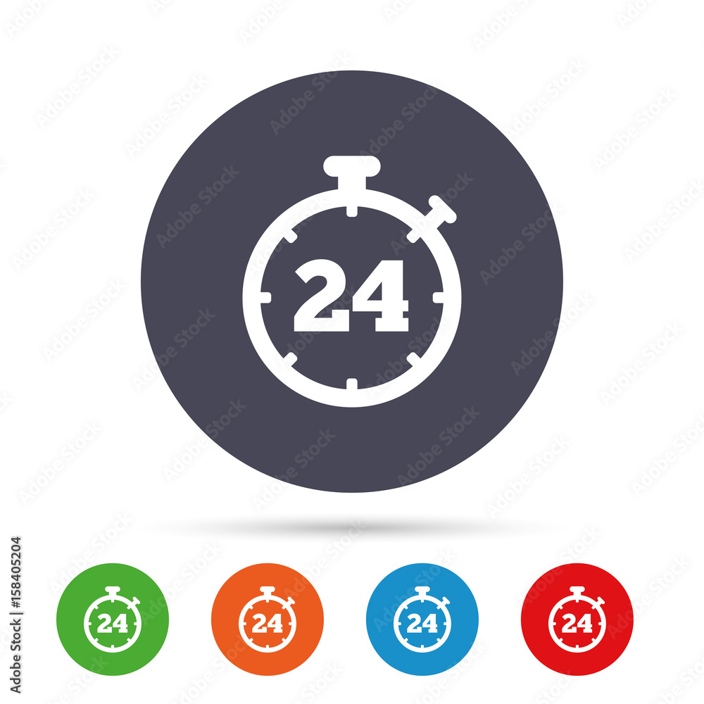 24 hours Timer sign icon. Stopwatch symbol. 24 hours Timer sign icon. Stopwatch symbol.