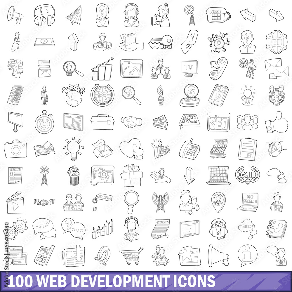 100 web development icons set, outline style 100 web development icons set, outline style