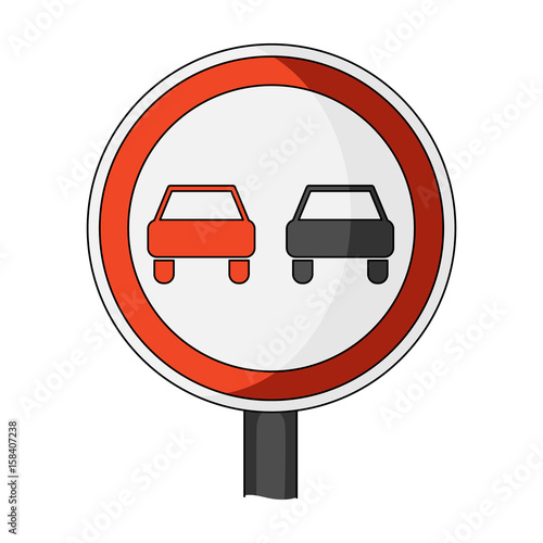 Road sign overtaking is prohibited .Car single icon in cartoon style vector symbol stock illustration web.