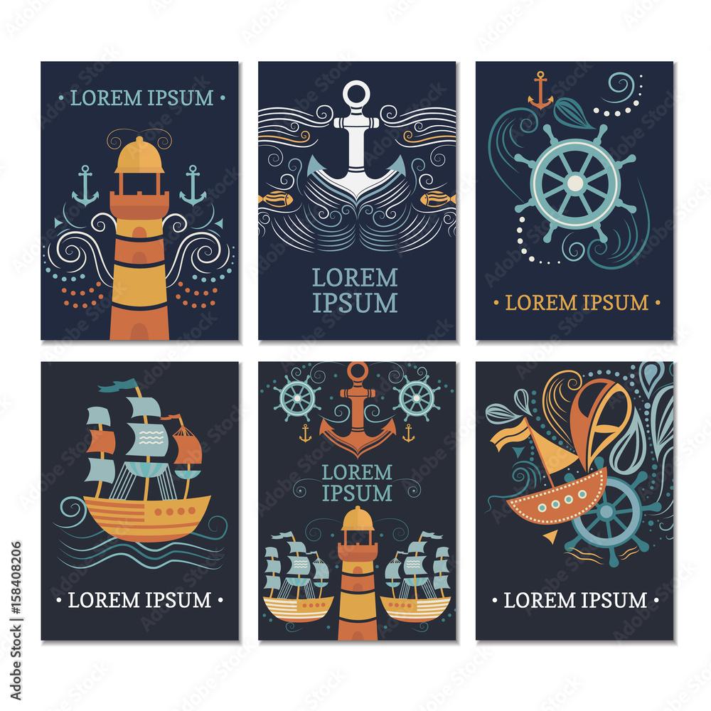 Fototapeta premium ollection of marine cards.