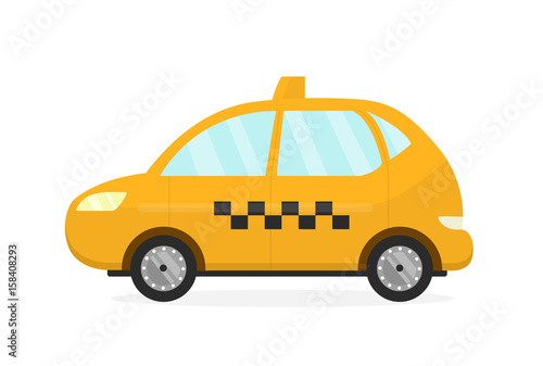 Yellow taxi cab auto. Vector flat modern style illustration cartoon icon.Isolated on white background