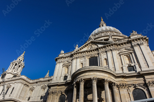 A beautiful blue sky behind the iconic dome of St. Paul's Cathedral.