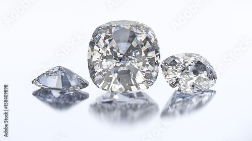 3D illustration three cushion diamond stone