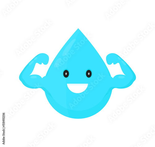 Water drop. Vector modern style cartoon character illustration icon design.  Shows the muscles biceps healthy strong water concept. Isolated on white background