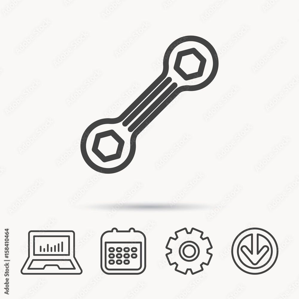 Spanner tool icon. Repairing service sign. Notebook, Calendar and Cogwheel signs. Download arrow web icon. Vector Spanner tool icon. Repairing service sign. Notebook, Calendar and Cogwheel signs. Download arrow web icon. Vector