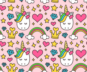 Fototapete Einhornmuster Prinzessin Einhorn Muster mit Regenbogen  © svtdesign