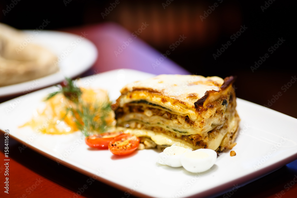 Traditional Russian pancakes pie - kurnik. Stock Photo