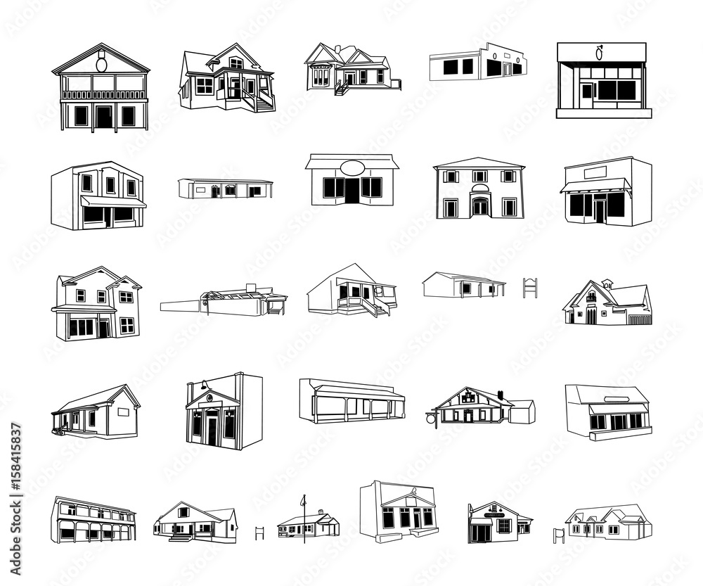 building cartoon clipart collection. Vector Illustration.. Collection set