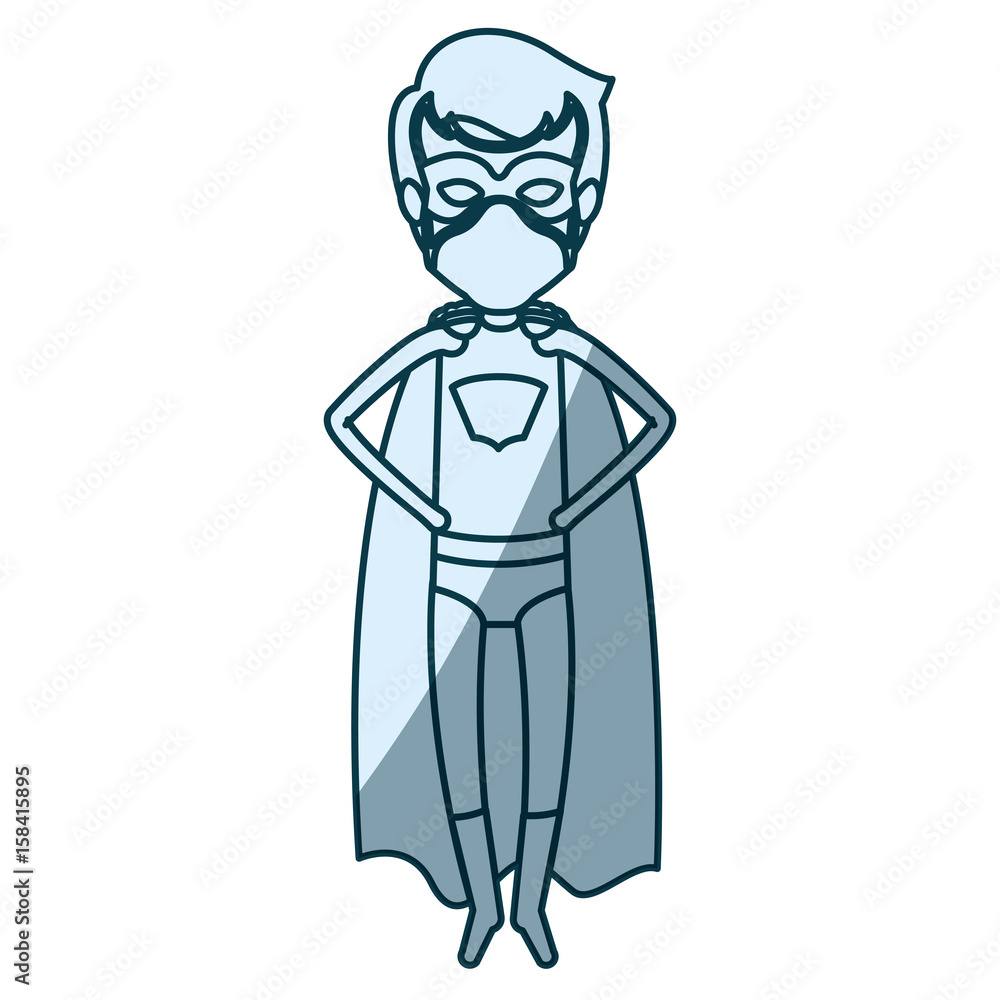 blue shading silhouette of faceless superhero young flying with hands in your waist vector illustration blue shading silhouette of faceless superhero young flying with hands in your waist vector illustration