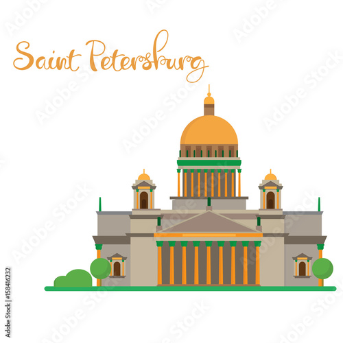Saint Petersburg flat design Isaac cathedral with lettering