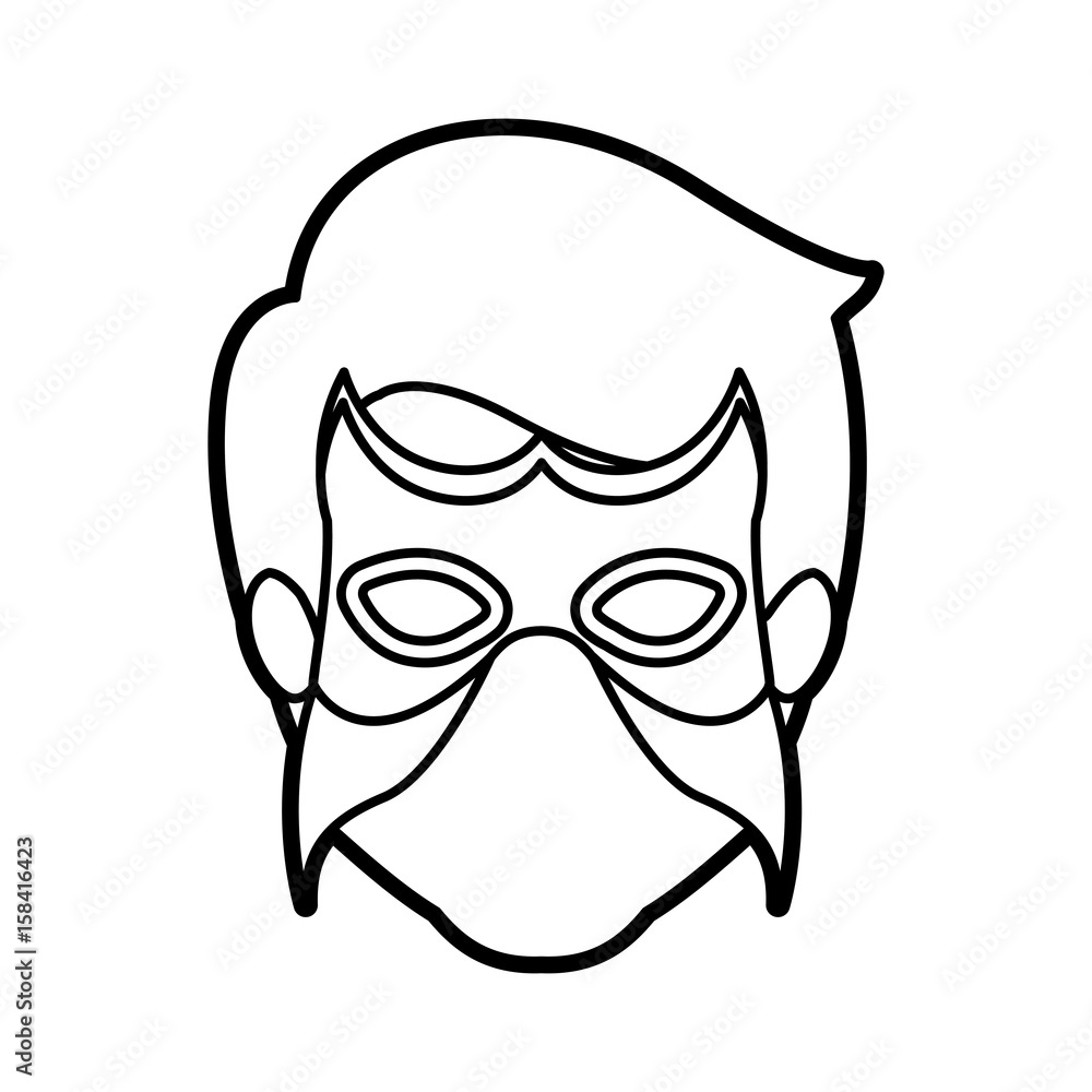 monochrome thick contour head of faceless man superhero with mask vector illustration