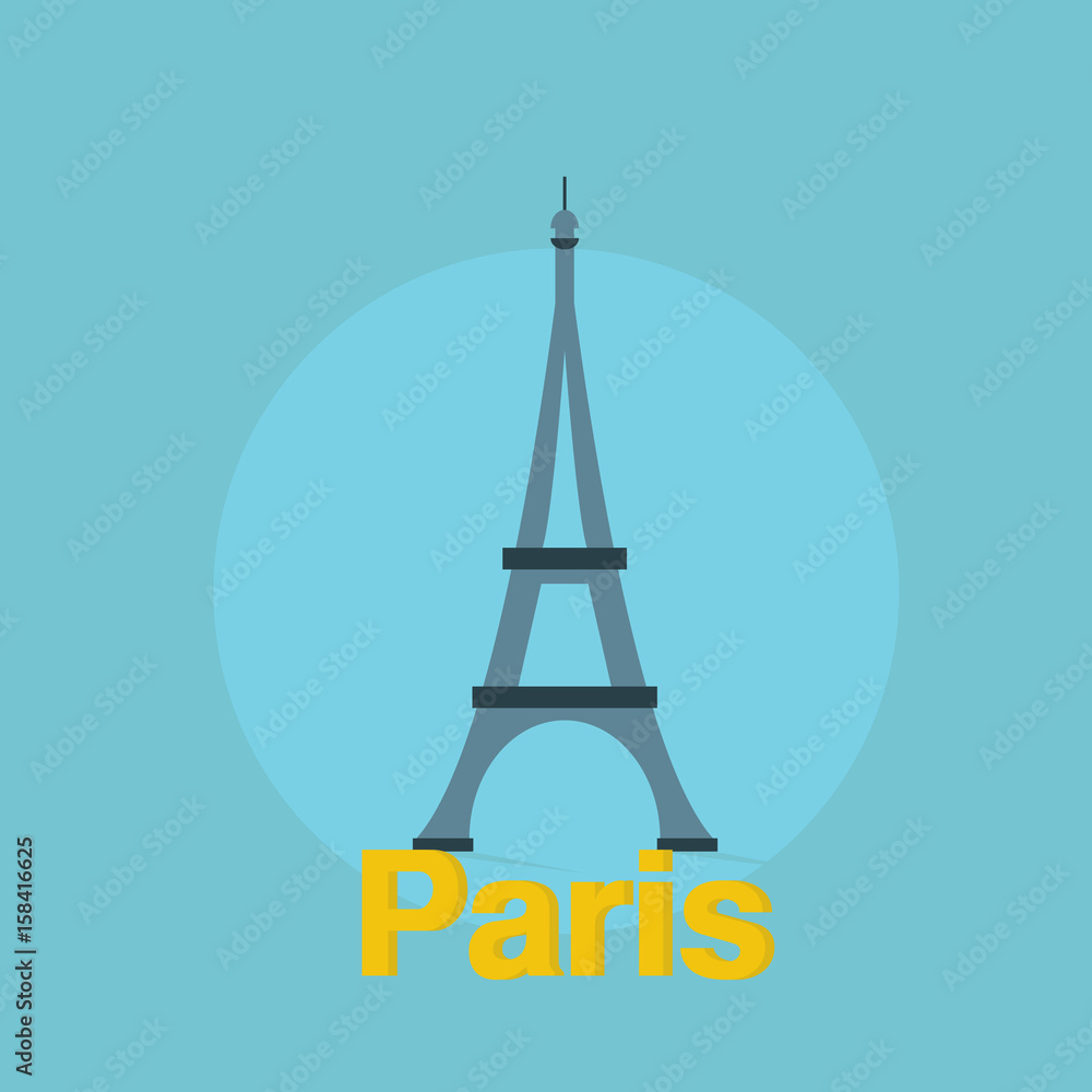 Eiffel tower flat design with text shadow colorful