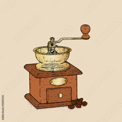 Vintage coffee grinder. Vector illustration for a postcard or a poster.