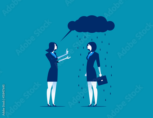 Business person talking with black rain cloud speech bubble. Concept business vector illustration.