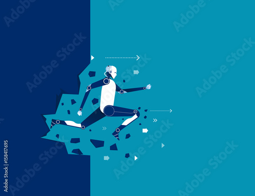 Robot over wall. Concept technology future illustration. Vector flat.