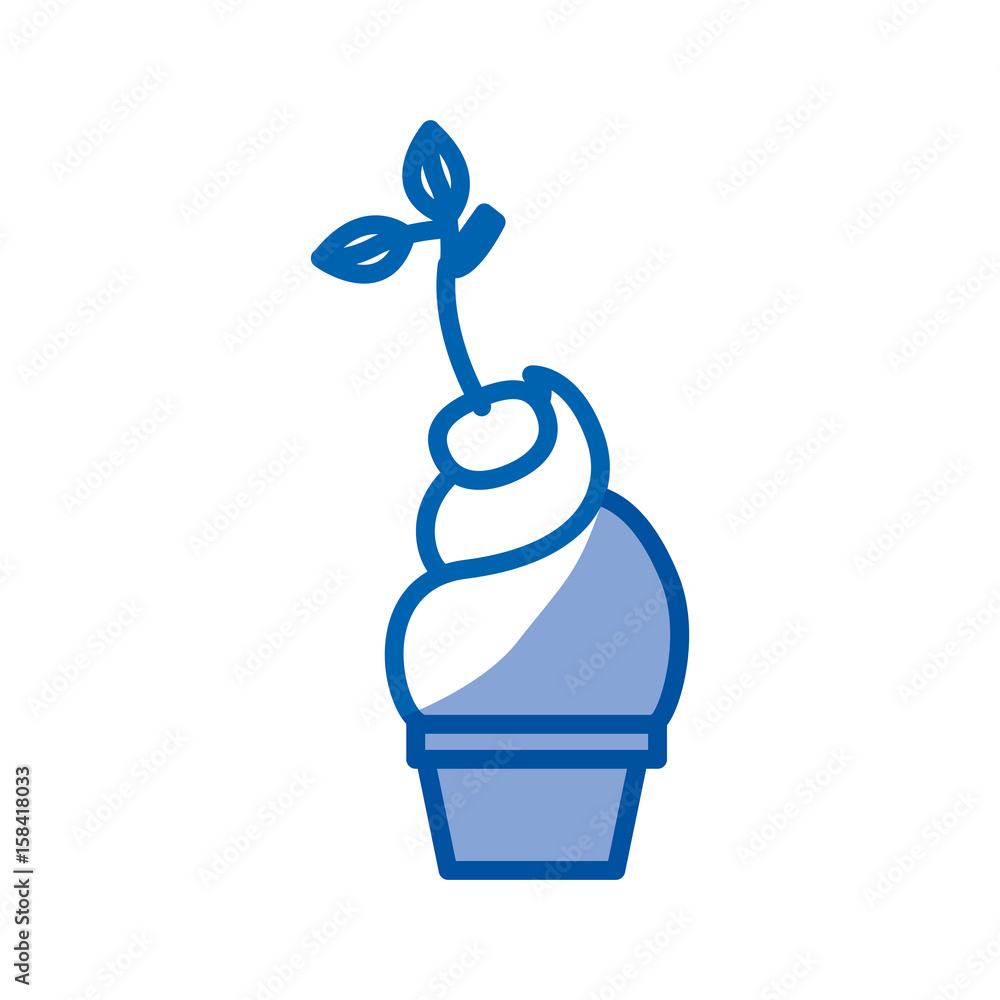 blue shading silhouette of ice cream cup with cherry vector illustration blue shading silhouette of ice cream cup with cherry vector illustration