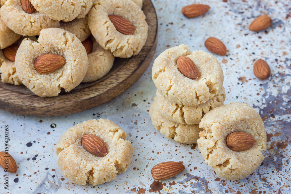 Homemade gluten free almond cookies without butter and flour, horizontal