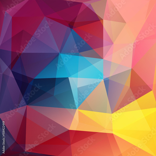 Abstract colorful background consisting of pink, blue, yellow triangles. Geometric design for business presentations or web template banner flyer. Vector illustration