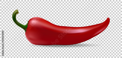 Realistic red chilli pepper icon isolated on transparent background. Design template of food closeup in vector. photo