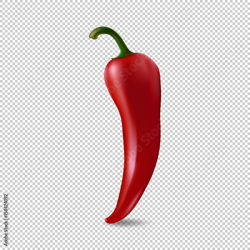 Realistic red chilli pepper icon isolated on transparent background. Design template of food closeup in vector.