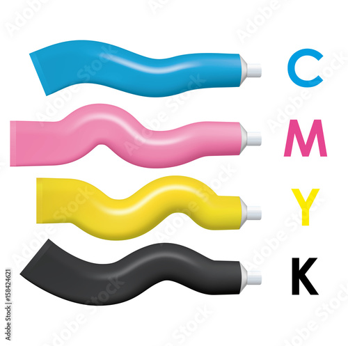 CMYK color paint tubes. Vector illustration.
