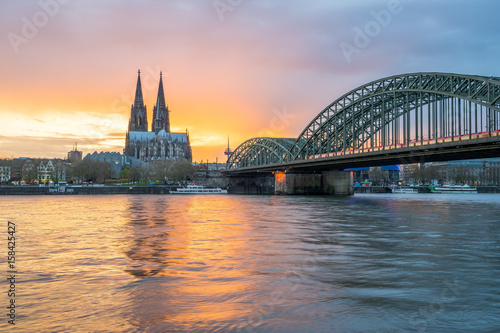 Sunset view of Cologne skyline in Cologne, Germany
