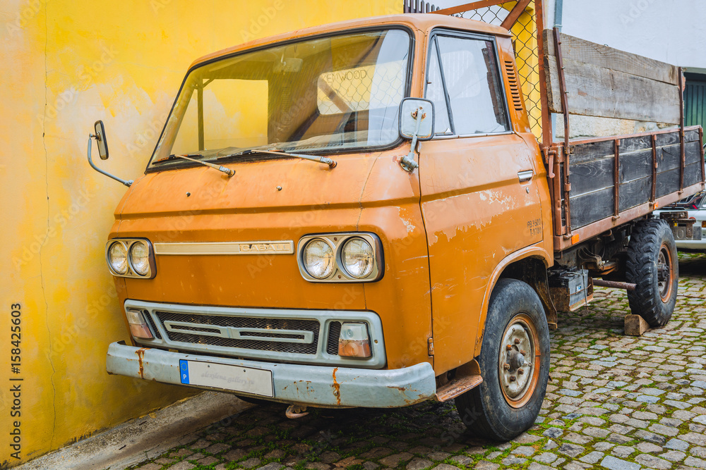 Old car in Melo, is a small traditional village in the foothills of Serra da Estrela. County of Guarda. Portugal Old car in Melo, is a small traditional village in the foothills of Serra da Estrela. County of Guarda. Portugal