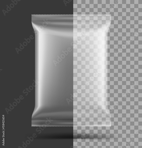 Template of food snack pillow bag on transparent background. Vector illustration. Can be use for your design, promo, adv.
