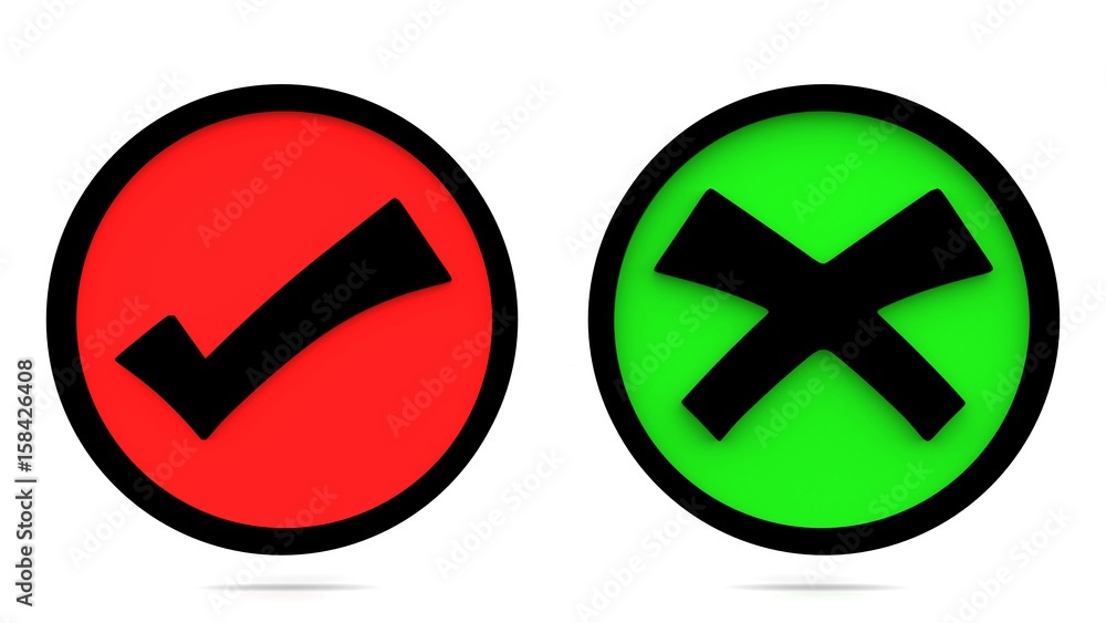 True and false signs. Correct and incorrect icons. 3D rendering True and false signs. Correct and incorrect icons. 3D rendering