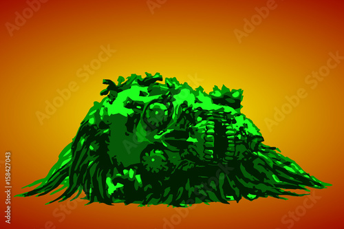 Dead head lies in a pile of purulence. Vector illustration.