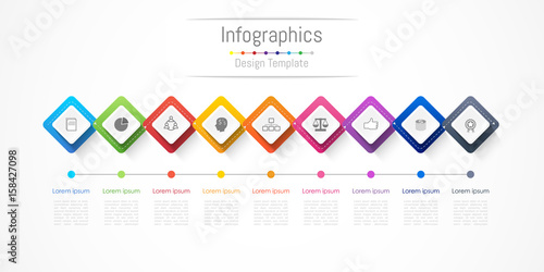 Infographic design elements for your business with 9 options, parts, steps or processes, Vector Illustration.