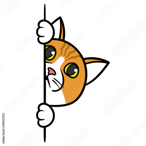 Cartoon Curious Peeking Cat Vector Illustration