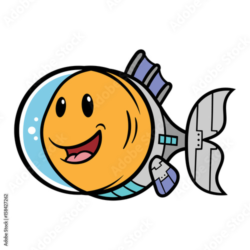 Cartoon Fish in Robotic or Spacesuit Vector Illustration