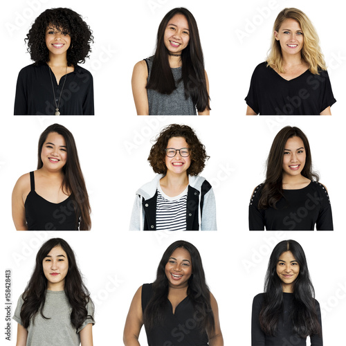 collection of diversity women smiling studio portrait