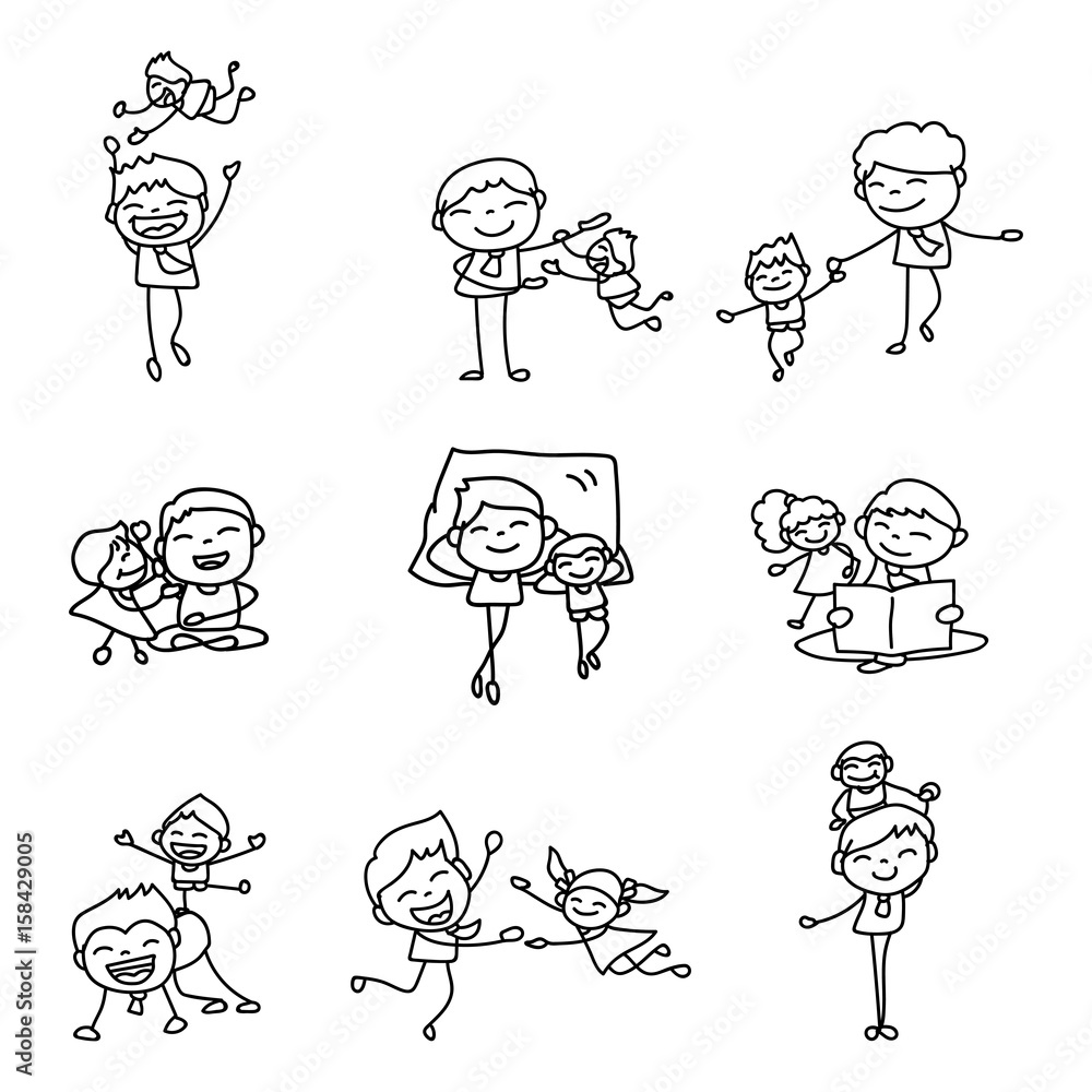 Set of Hand drawing cartoon concept Happy Fathers Day.
