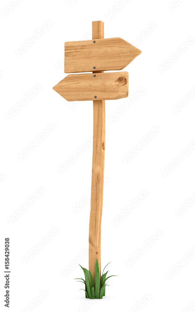 3d rendering of a wooden pole with some grass on it's base and two blank arrows on the top. 3d rendering of a wooden pole with some grass on it's base and two blank arrows on the top.