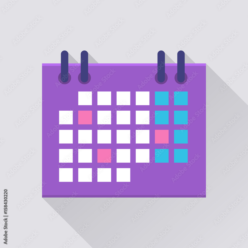 Calendar flat icon. Office ring calendar planner icon, project management and schedules tool. Vector flat style cartoon illustration with long shadow on gray background. Business concept Calendar flat icon. Office ring calendar planner icon, project management and schedules tool. Vector flat style cartoon illustration with long shadow on gray background. Business concept
