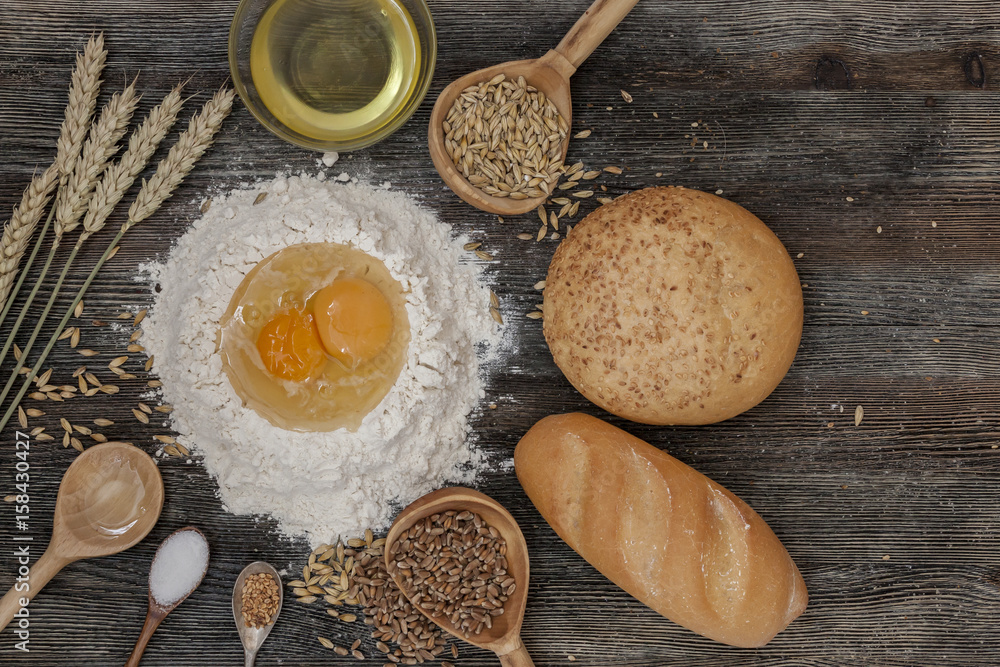 Bread and bake with spices on the kitchen table Bread and bake with spices on the kitchen table
