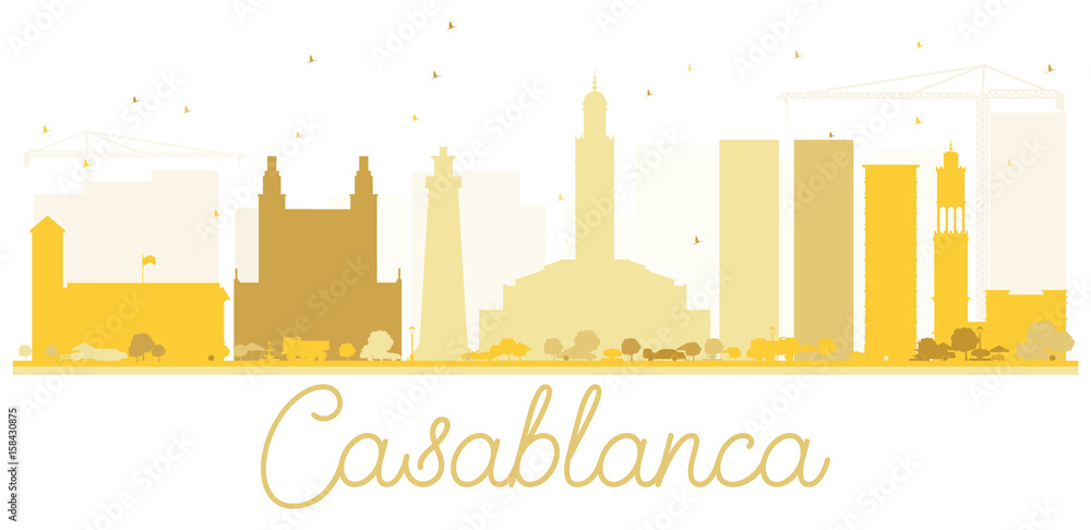 Casablanca City skyline golden silhouette.