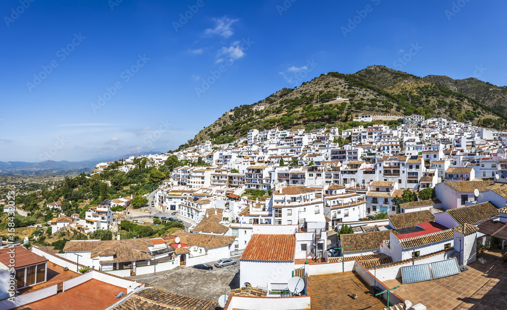 Panorama of the white washed village of Mijas