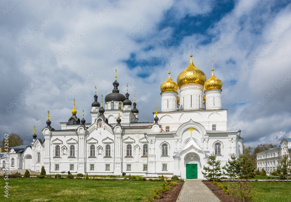 Panorama white Epiphany monastery of St. Anastasia convent in the city of Kostroma, Russia.