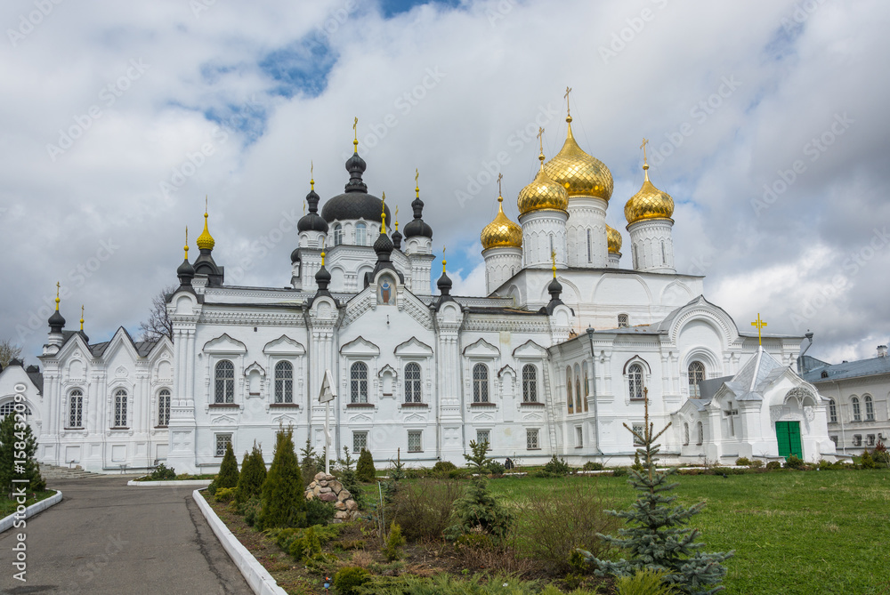 Panorama white Epiphany monastery of St. Anastasia convent in the city of Kostroma, Russia.