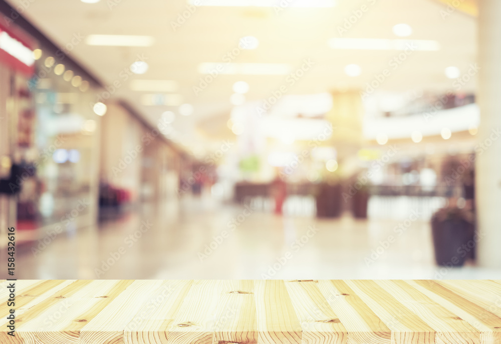 Blurred image of retail store in shopping mall for background.