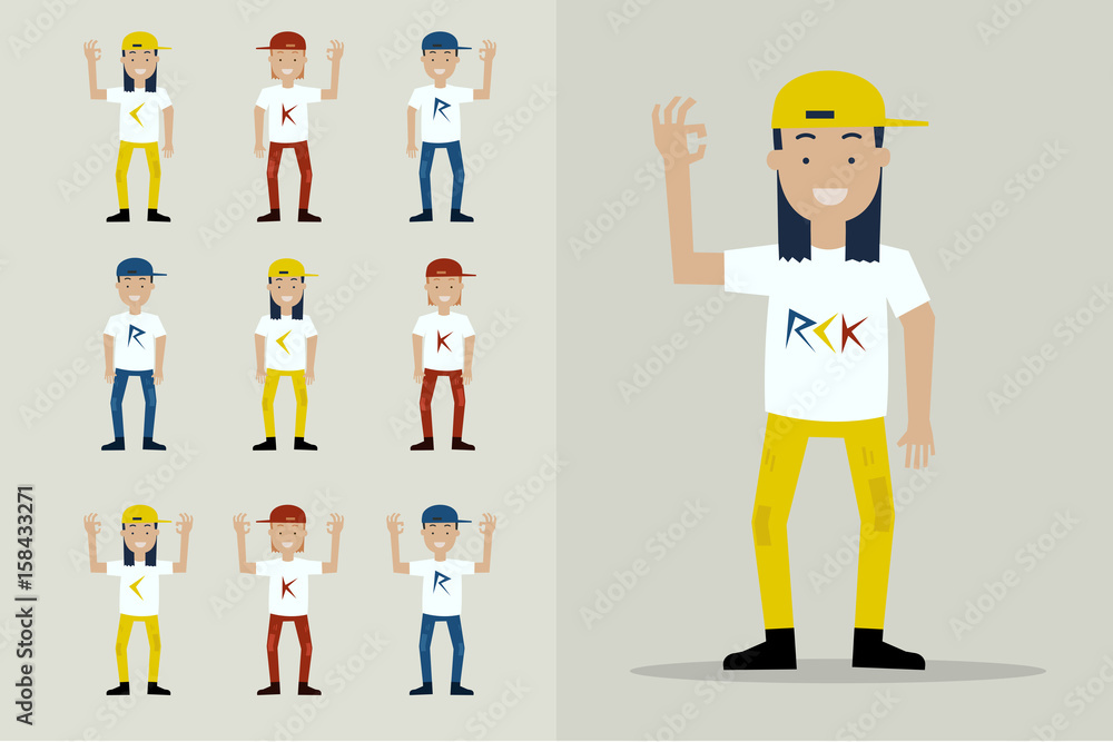 Teenager boy hand up OK ,illustration flat character. Teenager boy hand up OK ,illustration flat character.