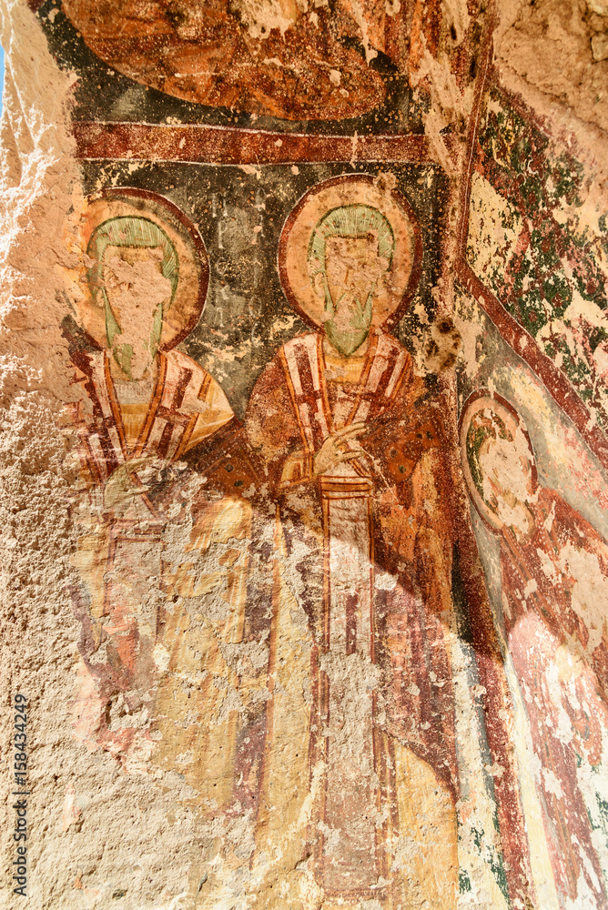 Fresco in Ayvali Church at Rose valley. Cappadocia. Turkey