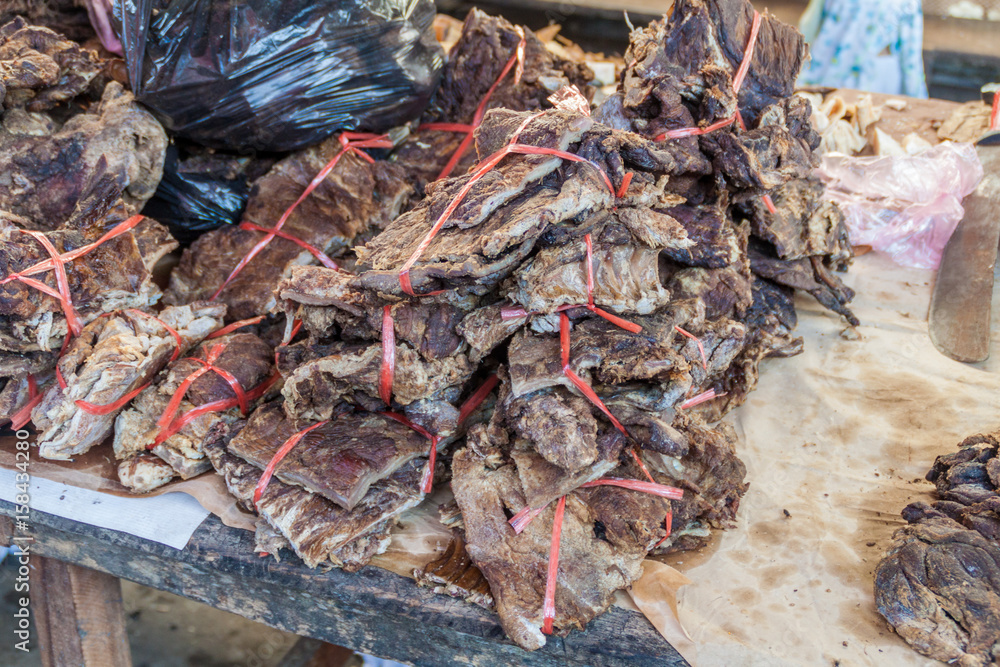 Meat on Belen Market in Iquitos, Peru