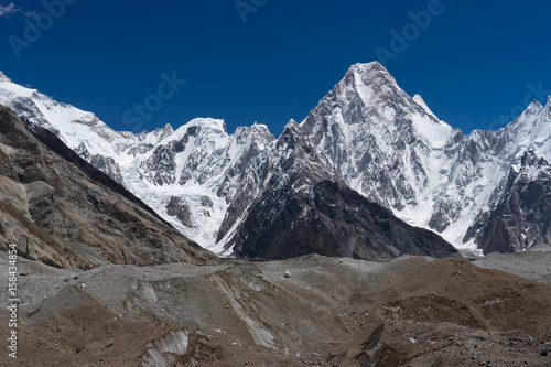 Gasherbrum 4 mountain peak at K2 trekking route along the way to Concordia camp, K2 trek, Pakistan