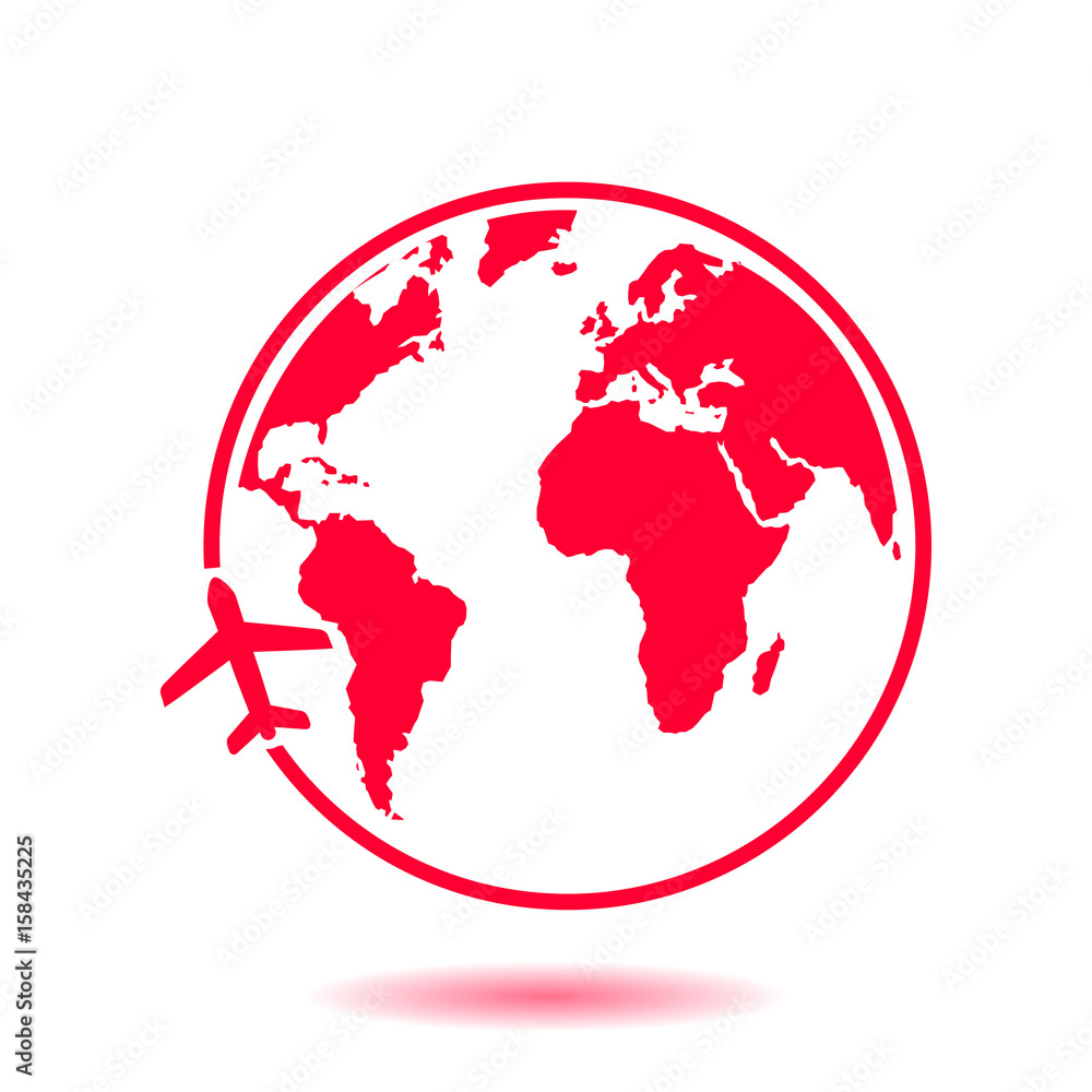 Airplane icon travel. Trip round the world. Flat design style. Airplane icon travel. Trip round the world. Flat design style.