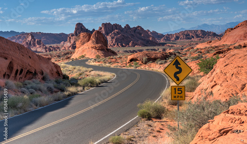 Curved Road Nevada Desert Panorama. Nevada, Valley Of Fire