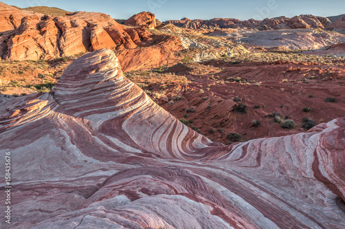 Fire Wave Stone Formation at Sunset Rays. Nevada, Valley Of Fire
